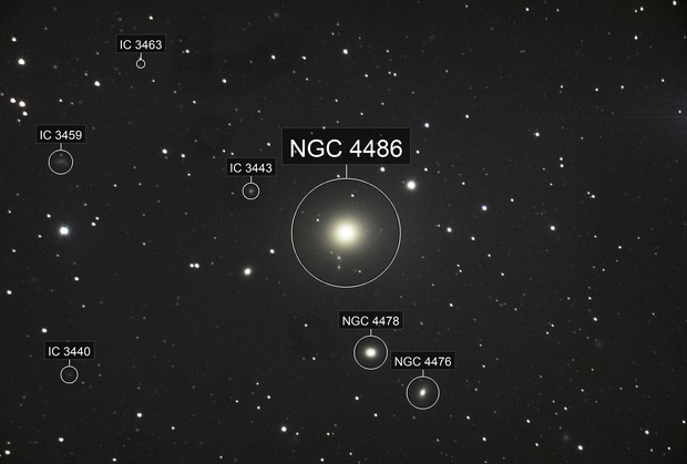 Messier 87/NGC 4486 and its neighbouring galaxies in the Virgo Cluster